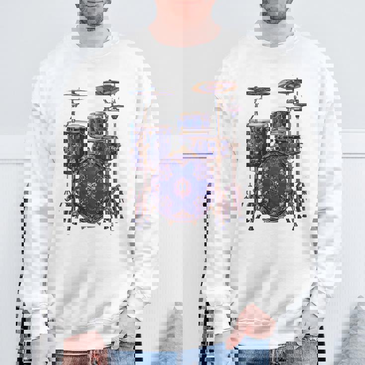 ドラム ドラマー ドラミング ドラム 長袖tシャツ スウェットシャツ 高齢者への贈り物