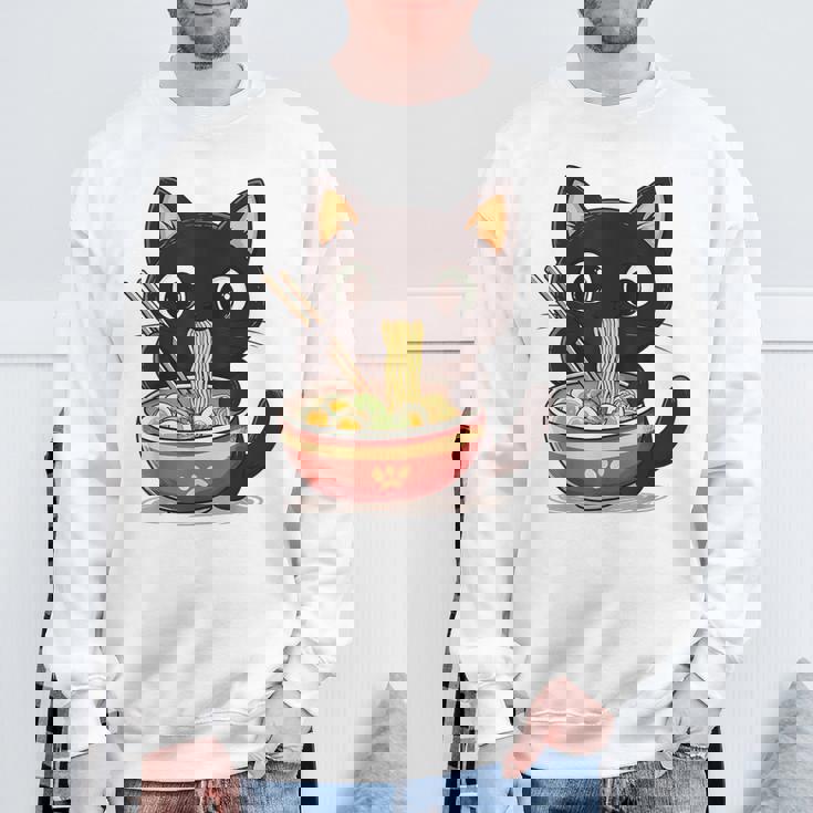 ヌードルキャット黒猫ラーメンデザイン スウェットシャツ 高齢者への贈り物