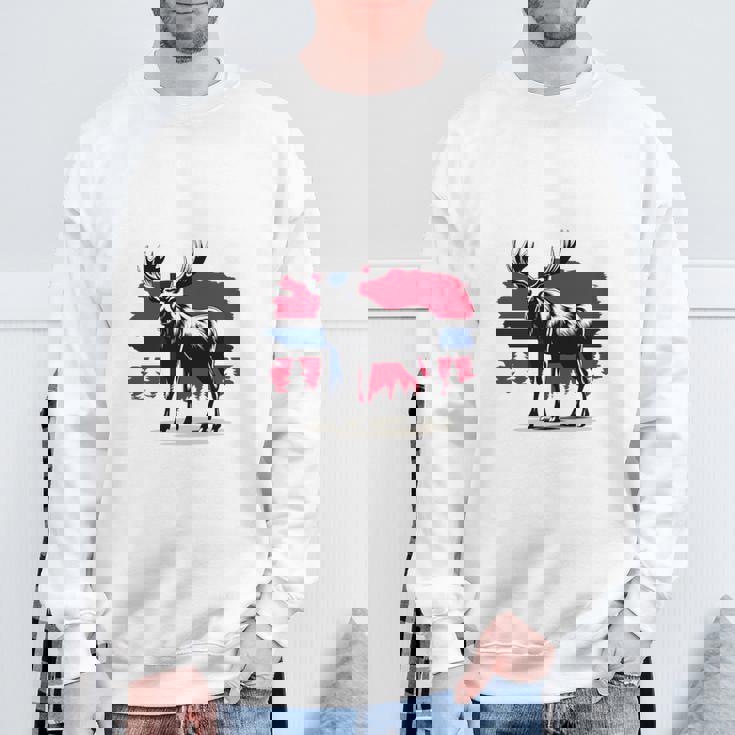 ノルウェー デザイン ヘラジカ ノルウェー国旗 自然 服装 北欧 長袖tシャツ スウェットシャツ 高齢者への贈り物