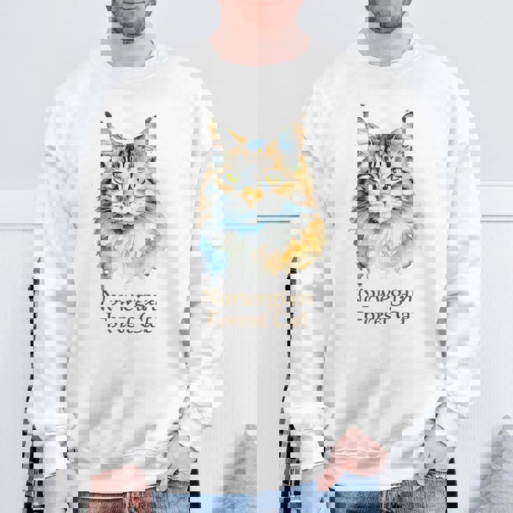 ノルウェージャンフォレストキャット 水彩画ポートレート2 スウェットシャツ 高齢者への贈り物