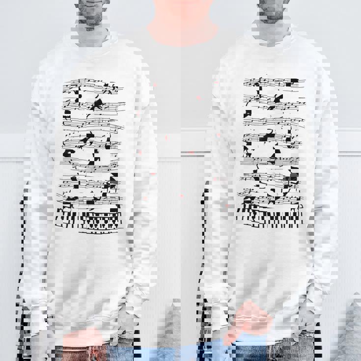 ノーティーキャット 音符付き 音楽 楽譜 おもしろ猫 ギフト スウェットシャツ 高齢者への贈り物