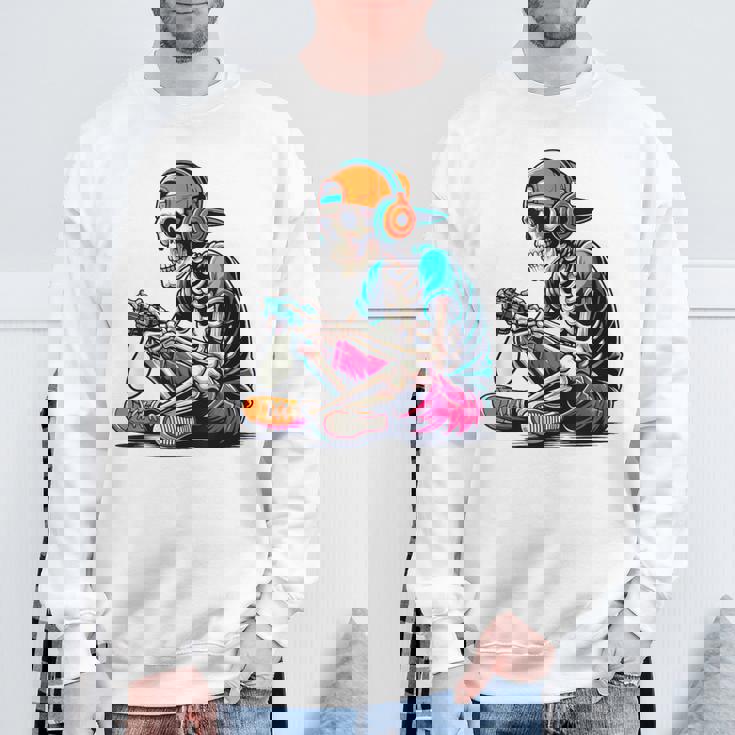 ハロウィン スケルトン ゲーマー おもしろい スケルトン コスチューム ビデオゲーム スウェットシャツ 高齢者への贈り物