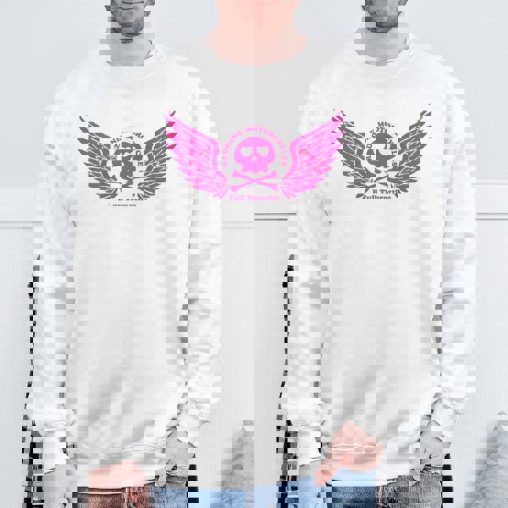 バイク おもしろ ドクロ 可愛い ハート オートバイ 羽ばたく翼 バックプリント 天使 スウェットシャツ 高齢者への贈り物