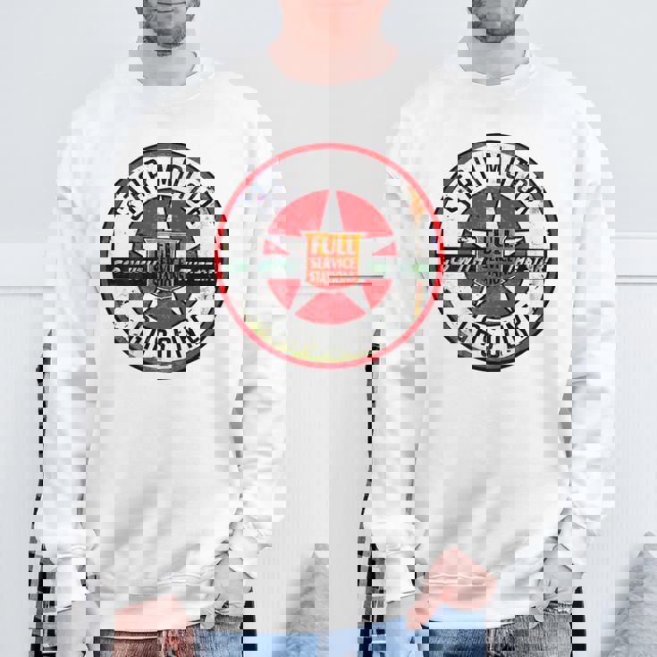 バックプリントのみ レトロ ビンテージ ガソリンスタンド スター モーター オイルカー スウェットシャツ 高齢者への贈り物