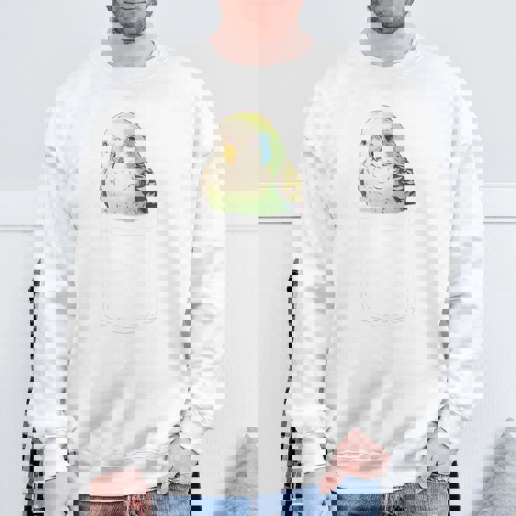 バッグの中のかわいいセキセイインコ、面白いセキセイインコ 長袖tシャツ スウェットシャツ 高齢者への贈り物