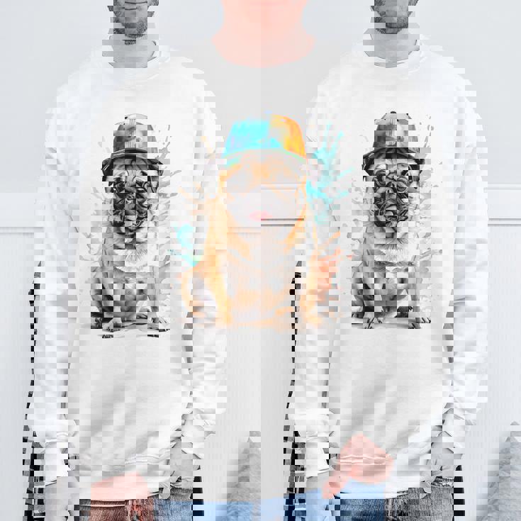 パグ、スナップバック キャップ、犬、カラフル、面白い、動物プリント スウェットシャツ 高齢者への贈り物