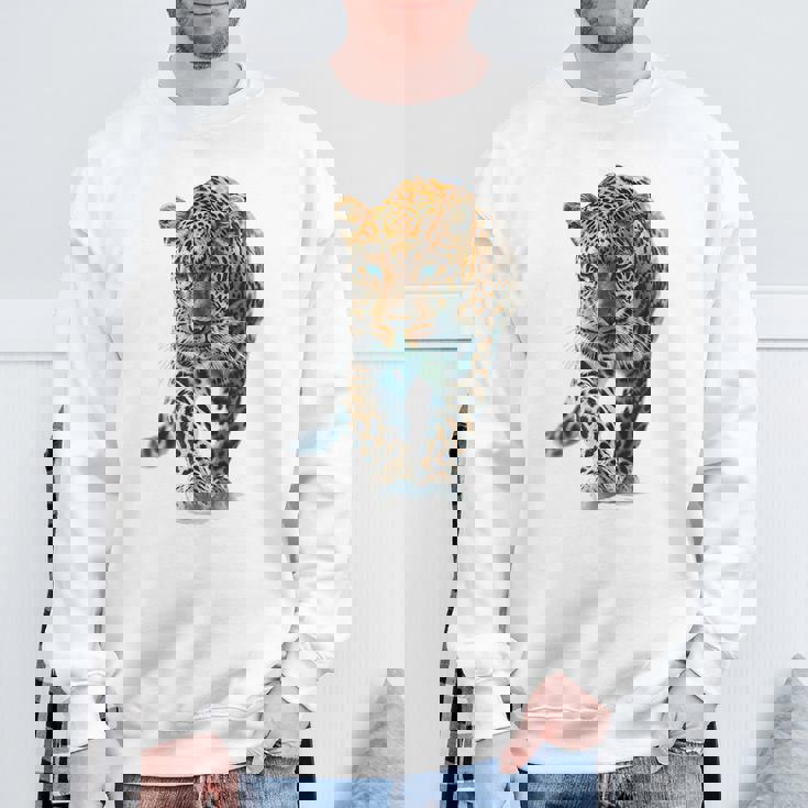 ヒョウ アニマルプリント モチーフ 描画 ポートレート ヒョウ スウェットシャツ 高齢者への贈り物