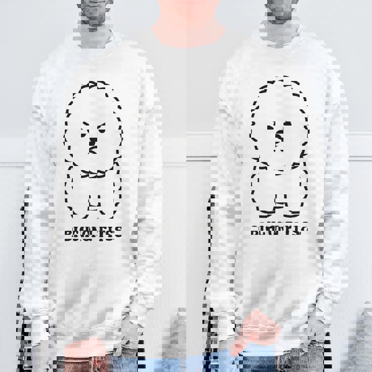 ビションフリーゼ 犬 怒る かわいい おもしろ イラスト シンプル 簡単 Bichon Frise 長袖tシャツ スウェットシャツ 高齢者への贈り物