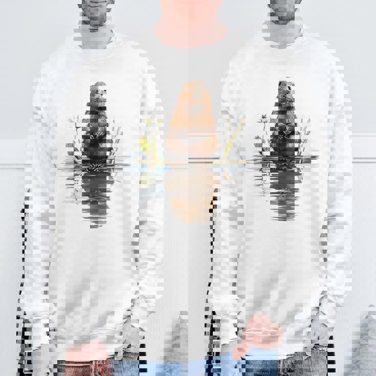 ビーバー 恋人 動物 アート イラスト グラフィック ビーバー スウェットシャツ 高齢者への贈り物