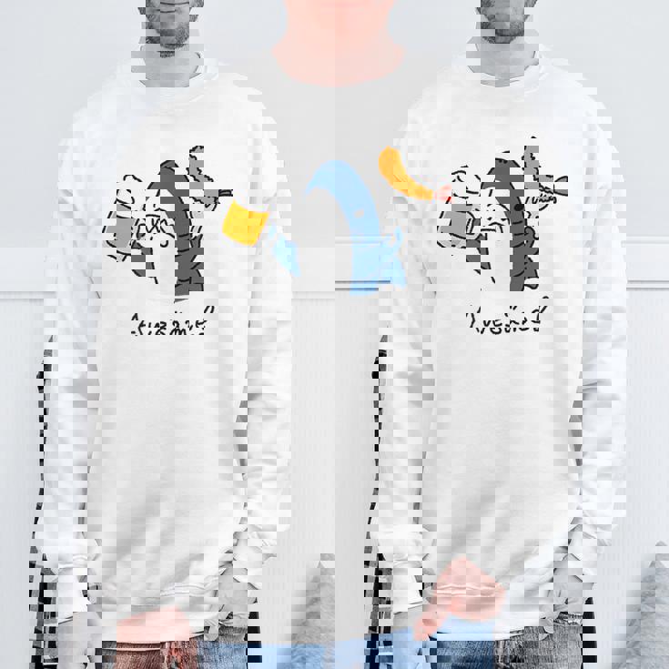 ビールとエビフライとサメ色付き スウェットシャツ 高齢者への贈り物