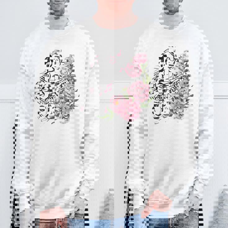ピアノの鍵盤、音符、花 スウェットシャツ 高齢者への贈り物
