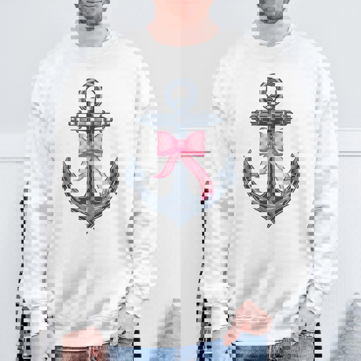 ピンクリボンボウコケット付きマリンアンカー。 スウェットシャツ 高齢者への贈り物