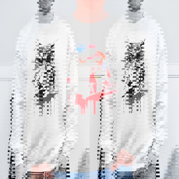 フクロウ アート 絵画 抽象 動物 描画 グラフィック フクロウ スウェットシャツ 高齢者への贈り物