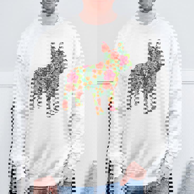 フレンチ ブルドッグ フラワー フローラル フレンチ ドッグ シルエット 犬 ペット スウェットシャツ 高齢者への贈り物