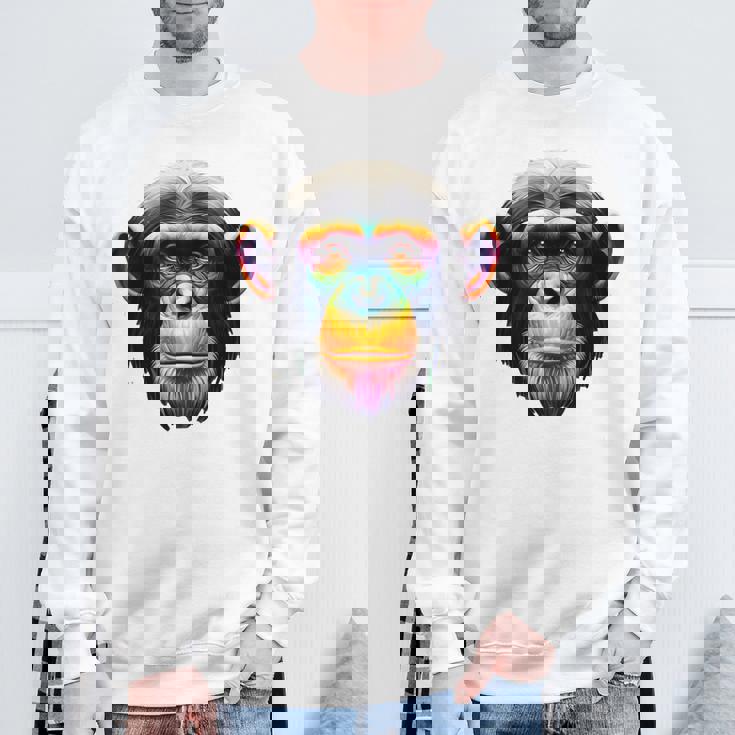 マルチカラー アート カラフル チンパンジー スウェットシャツ 高齢者への贈り物