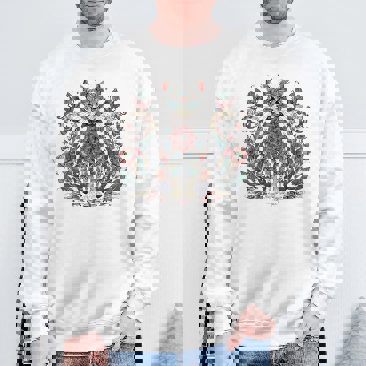 マンダラデザインのかわいい猫の曼荼羅。 長袖tシャツ スウェットシャツ 高齢者への贈り物