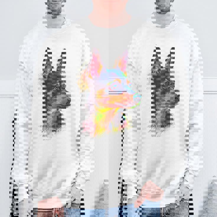 ミニチュア ピンシャー 犬 ペット アート カラフル ミニチュア ピンシャー スウェットシャツ 高齢者への贈り物