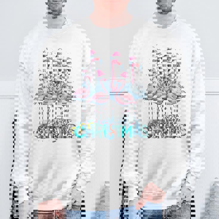 メリークリスマス フラミンゴスクワッド トロピカルスタイル 長袖tシャツ スウェットシャツ 高齢者への贈り物