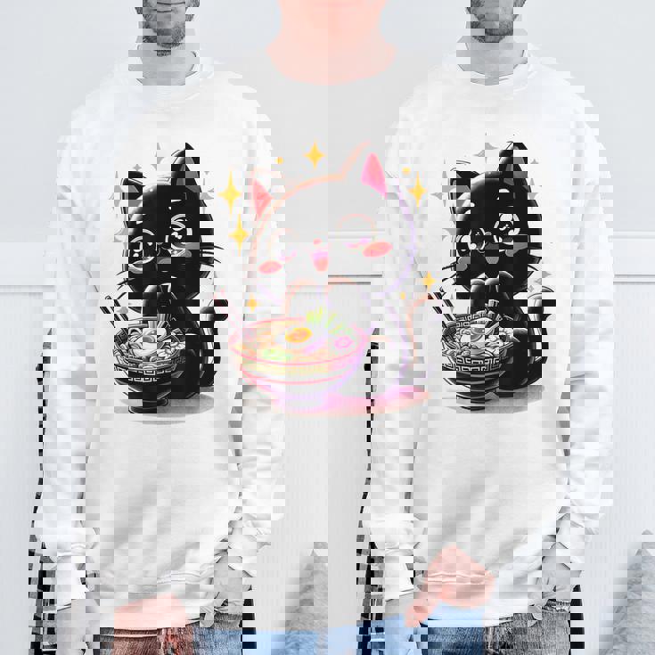 ラーメン猫かわいいアニメ猫ラーメン愛好家甘い スウェットシャツ 高齢者への贈り物