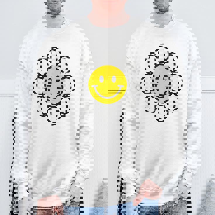 レトロ ヴィンテージ イエロー ハッピー スマイル スマイル フェイス デイジーフラワー スウェットシャツ 高齢者への贈り物