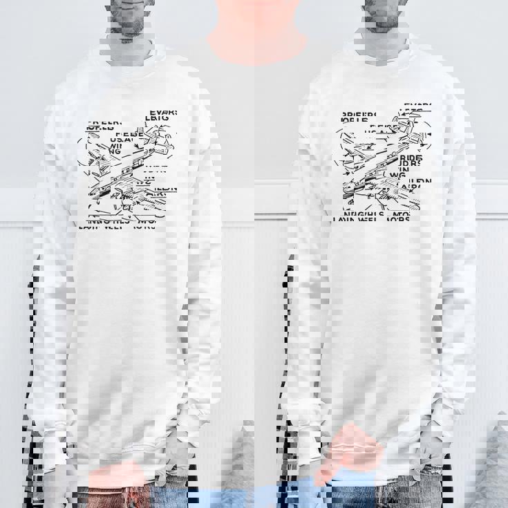 レトロな飛行機の図-ヴィンテージ旅客機の飛行履歴 スウェットシャツ 高齢者への贈り物