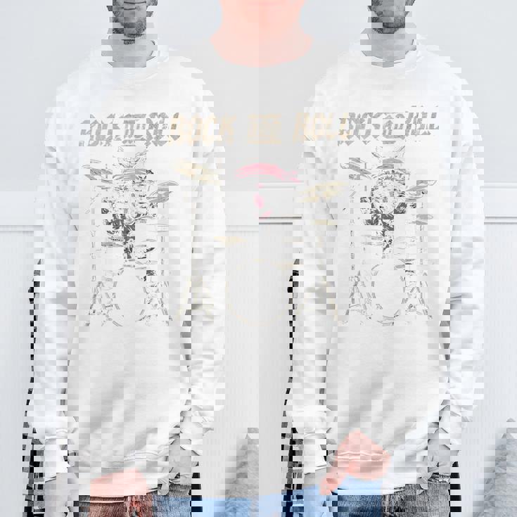 ロックンロール キャットドラム ヴィンテージ Rock Cat Drummer Art Back スウェットシャツ 高齢者への贈り物