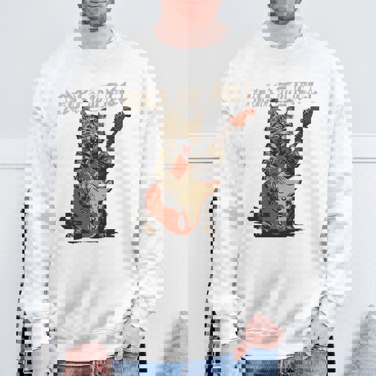 ロックンロール ギター 猫 ビンテージ Rock ギタリスト 猫 長袖tシャツ スウェットシャツ 高齢者への贈り物