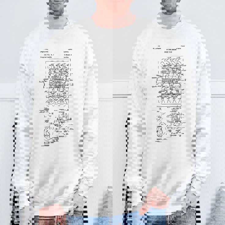 ヴィンテージエンジンブロックの青写真図–メンズカーグラフィック スウェットシャツ 高齢者への贈り物