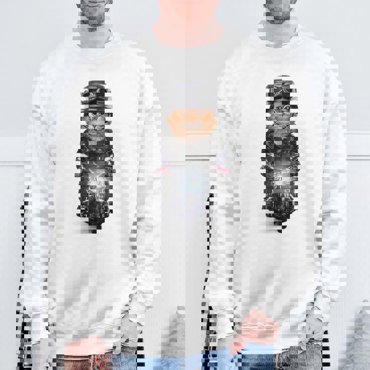 三毛猫 オレンジ猫 ねこ バイク ヘルメット スウェットシャツ 高齢者への贈り物