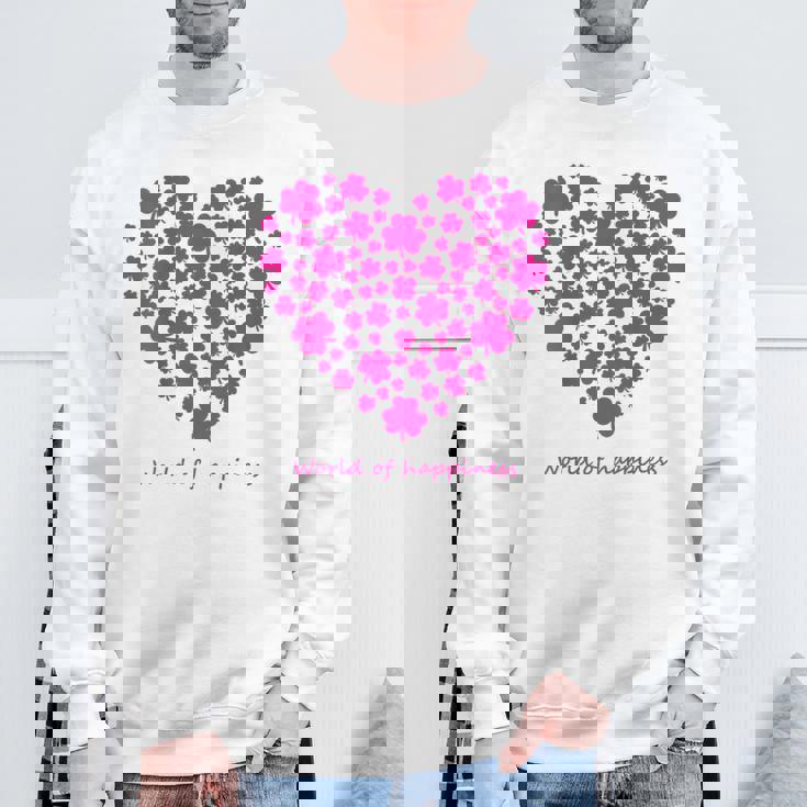 世界中の幸せを願う 可愛い ハート ピンク クローバー 反戦 平和 バックプリント スウェットシャツ 高齢者への贈り物