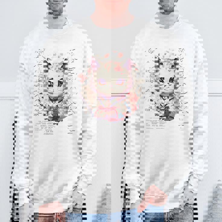 バックプリント 侍 猫戦士 日本人 忍者 キティ カワイイ スウェットシャツ 高齢者への贈り物