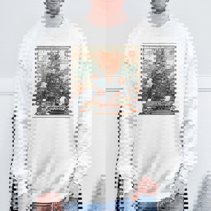 寿司好き ヴィンテージ 子猫 伝統 日本の芸術 猫 長袖tシャツ スウェットシャツ 高齢者への贈り物