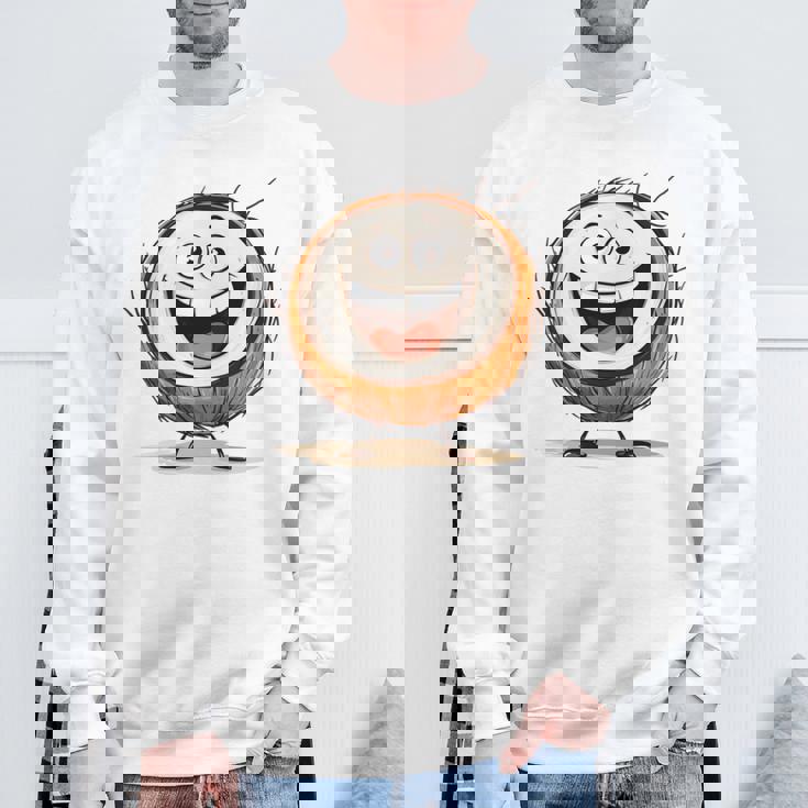 幸せな笑顔のココナッツの顔の漫画 長袖tシャツ スウェットシャツ 高齢者への贈り物