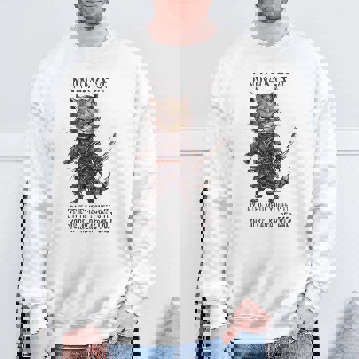 忍者猫、日本のサムライ カワイイ猫タトゥー 面白い スウェットシャツ 高齢者への贈り物