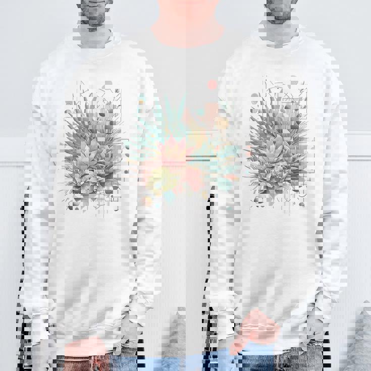 抽象的な幾何学的なボタニカルデザインモダンな植物 多肉植物 スウェットシャツ 高齢者への贈り物