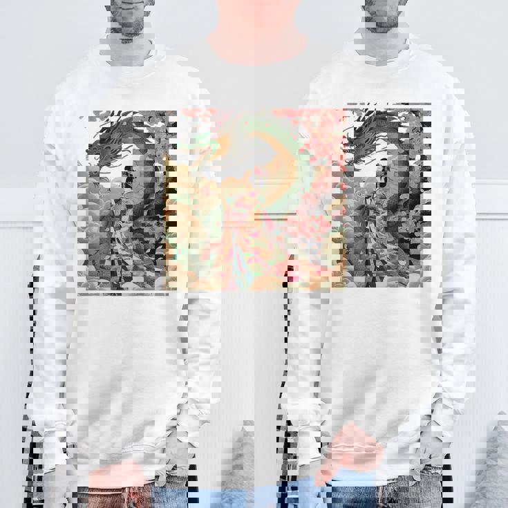 日本 浮世絵 桜 着物 竜 綺麗 日本髪 スウェットシャツ 高齢者への贈り物