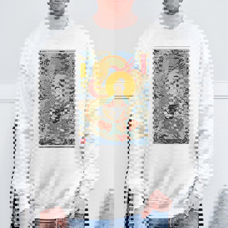 日本 浮世絵 滋賀 琵琶湖 竹生島 弁財天 竜 龍神 バックプリント スウェットシャツ 高齢者への贈り物