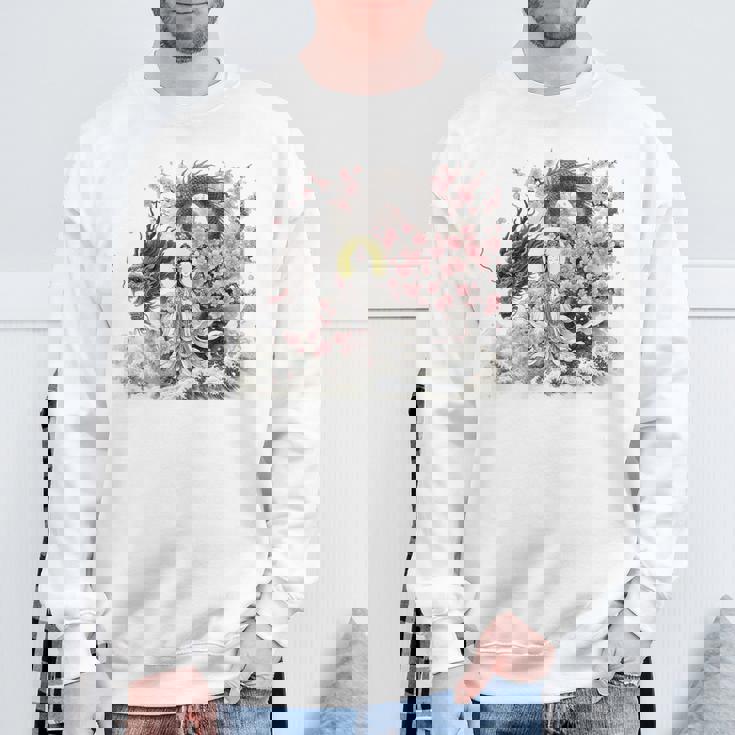 日本 浮世絵 観音菩薩 竜 桜 波 バックプリント スウェットシャツ 高齢者への贈り物