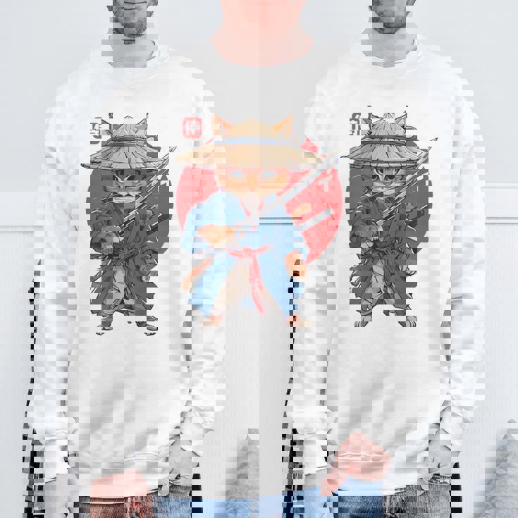 日本の侍 猫戦士 浮世侍 バックプリント スウェットシャツ 高齢者への贈り物