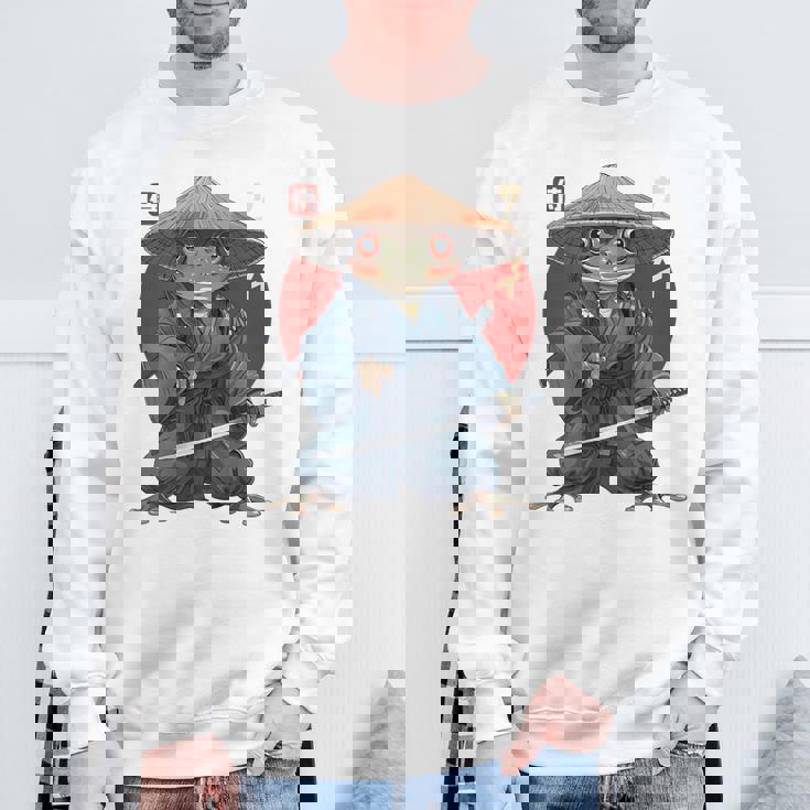 日本の侍カエルの戦士浮世サムライヒキガエルバックプリント。 スウェットシャツ 高齢者への贈り物