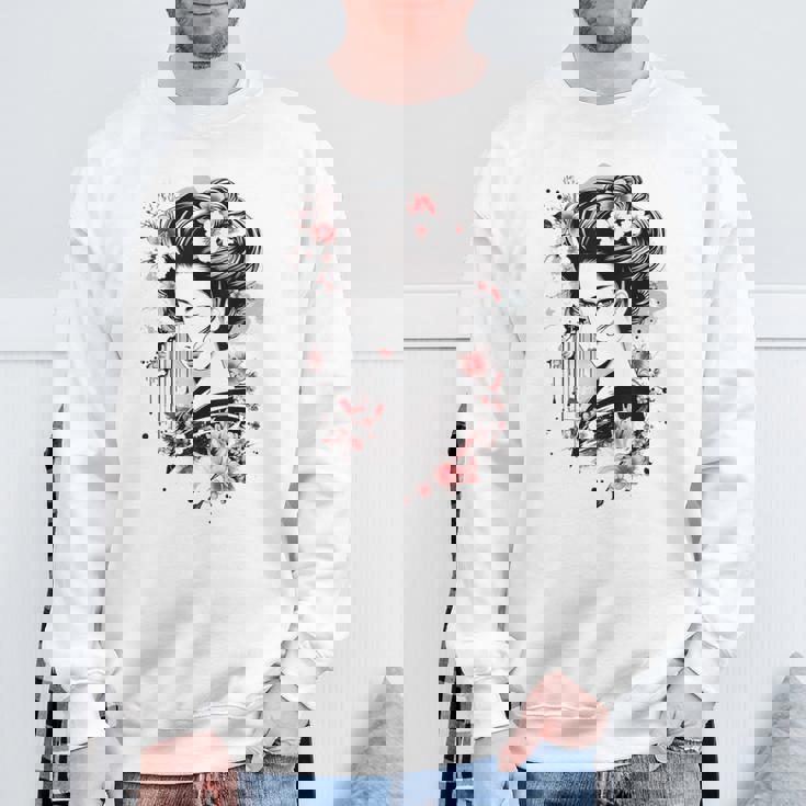 日本の芸者アートグラフィックtシャツ メンズ レディース キッズ スウェットシャツ 高齢者への贈り物