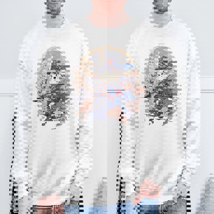 日本美術 うさぎ 忍者 浮世絵 アニメ風 侍うさぎ スウェットシャツ 高齢者への贈り物