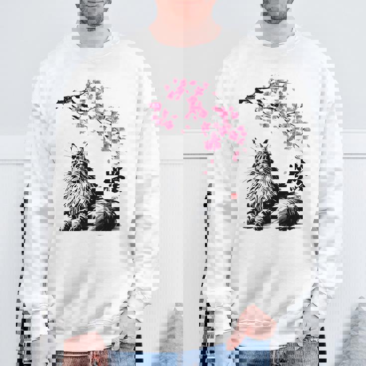 日本美術 メインクーン 猫 桜 桜 スウェットシャツ 高齢者への贈り物