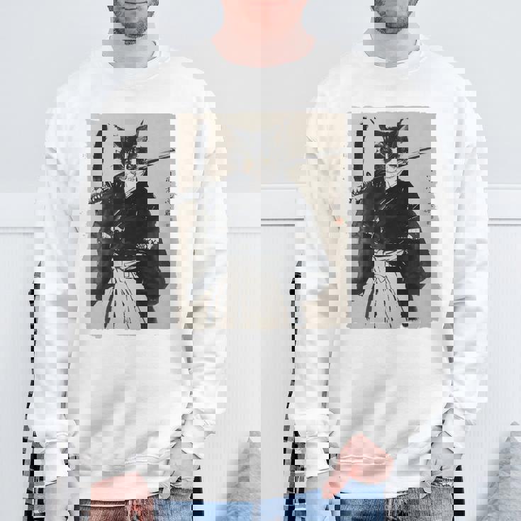 日本美術 猫 忍者 浮世絵 アニメ風 侍猫 長袖tシャツ スウェットシャツ 高齢者への贈り物