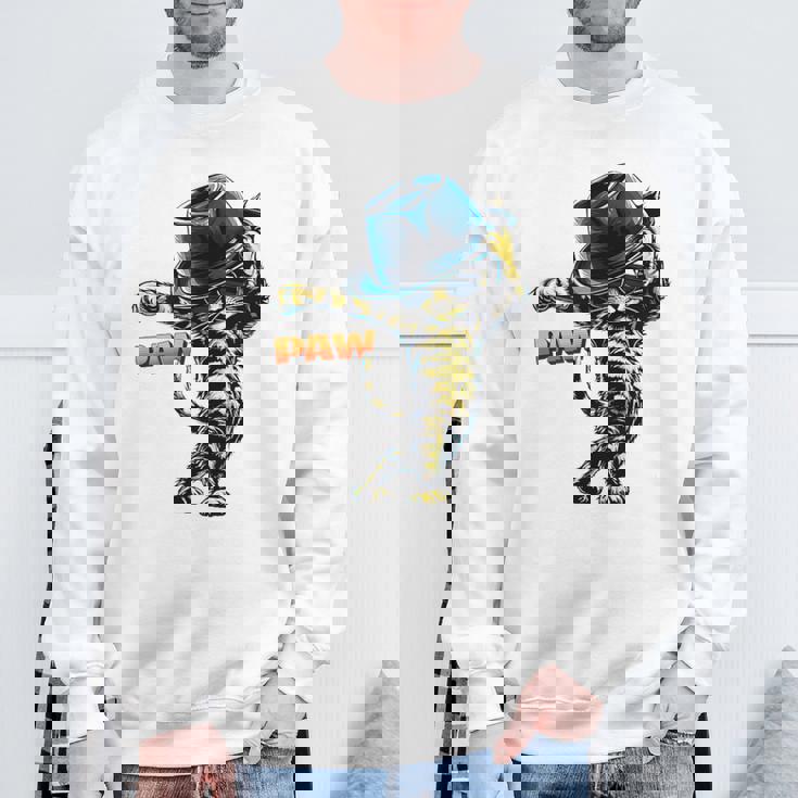 決めポーズの猫イラスト Pawの文字が光るダンス風デザイン スウェットシャツ 高齢者への贈り物