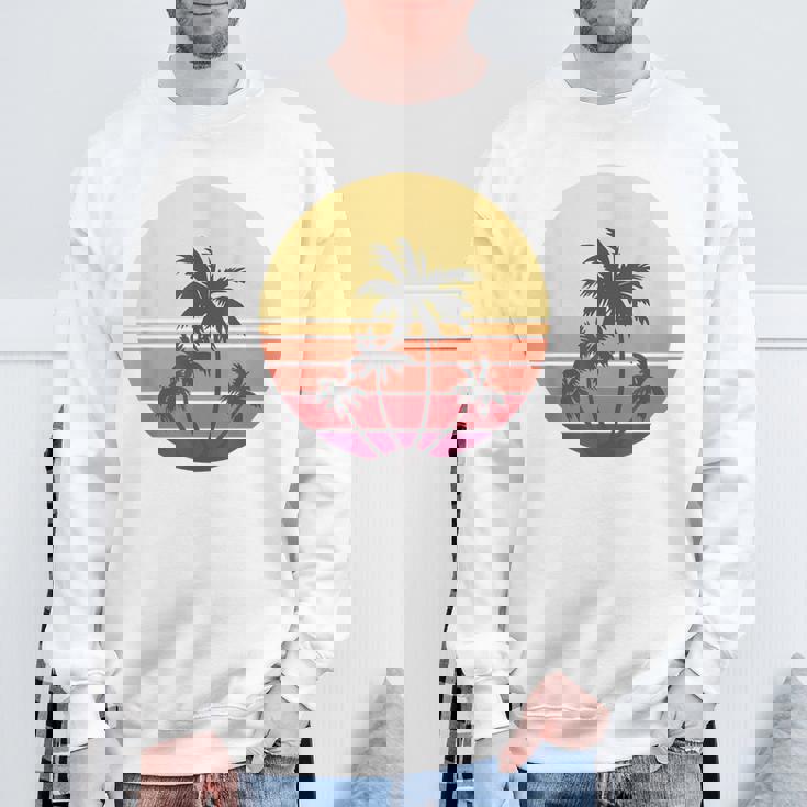 涼しい 夏休み メンズ レディース サンセット ビーチ ヤシの木 スウェットシャツ 高齢者への贈り物
