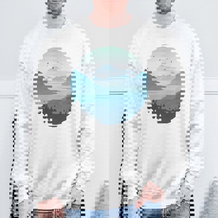 湖 森 風景 山 シルエット 長袖tシャツ スウェットシャツ 高齢者への贈り物