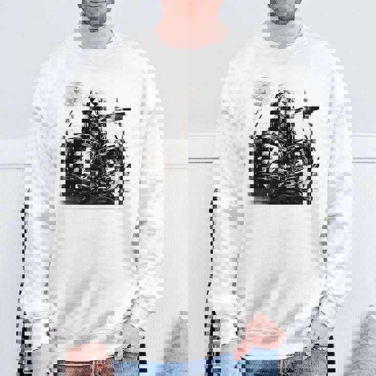 犬がドラムを叩く 長袖tシャツ スウェットシャツ 高齢者への贈り物