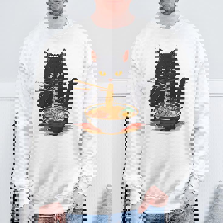 猫 ラーメン グラフィック 日本語 カワイイ アニメ 面白い ラーメン 猫 長袖tシャツ スウェットシャツ 高齢者への贈り物