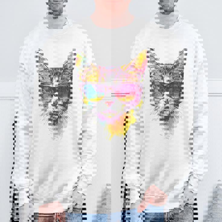 猫 動物 抽象 モチーフ サングラス イラスト アート ネコ スウェットシャツ 高齢者への贈り物